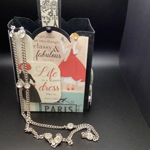 Givenchy silver tone chunky 40in long chain with round bezel set crystals